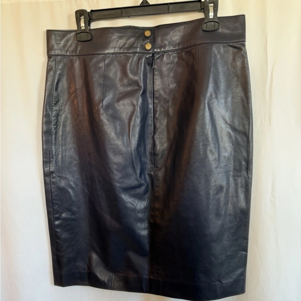 Ralph Lauren Black Label Deep Navy Leather Skirt - size 14 Extra Large - Picture 2 of 4